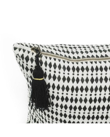 AFRIQUE - Coussin en lin pur lavé Kalahariblanc noir 30x50