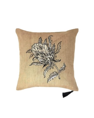 CALIFORNIE 1960 -  Coussin en lin pur lavé  Cardeña ocre  45x45