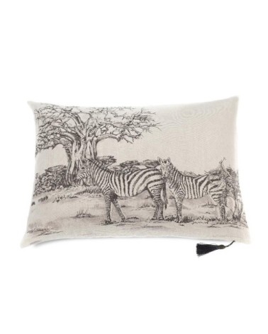 Coussin en lin pur lavé Toile de Jouy Zèbre Beige noir  50x70