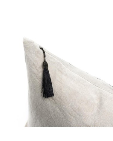 Coussin en lin pur lavé Toile de Jouy Zèbre Beige noir  50x70