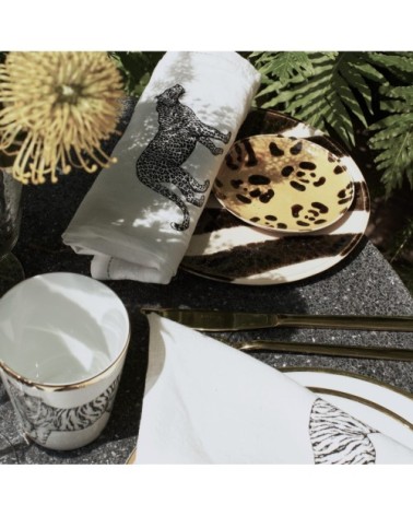 Serviette de table  Lin pur lavé Serengeti Blanc Noir 45x45