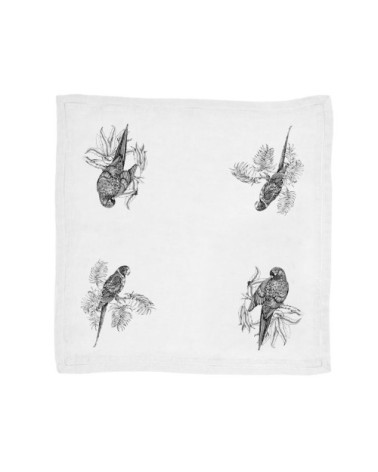Serviette de table  Lin pur lavé Perroquet Blanc Noir 45x45