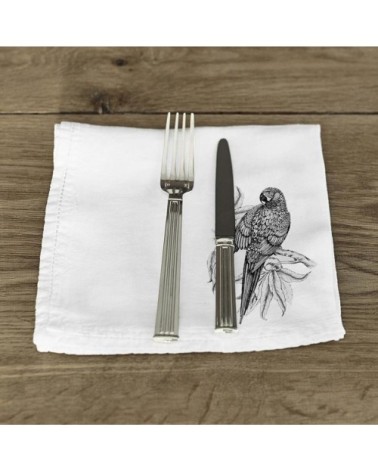Serviette de table  Lin pur lavé Perroquet Blanc Noir 45x45