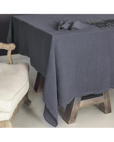 Nappe  Lin pur lavé Bleu Pierre 160x250