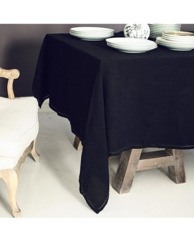 Nappe  Lin pur lavé Noir 160x250