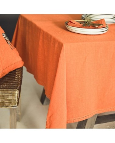 Nappe  Lin pur lavé Orange 180x300