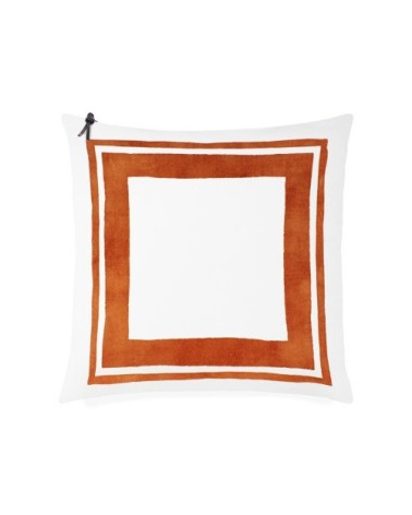 Coussin coton lavé blanc/orange foncé 50x50