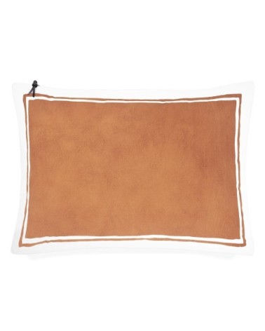 Coussin coton lavé blanc/chameau foncé 50x70