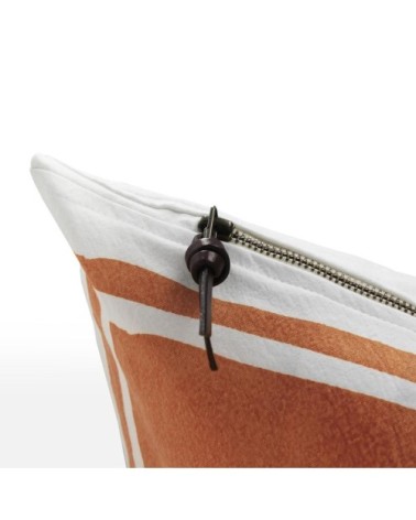 Coussin coton lavé blanc/chameau foncé 50x70