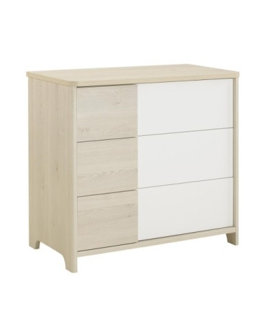 Commode 3 tiroirs bois et blanc Enfant - 95 x H91cm