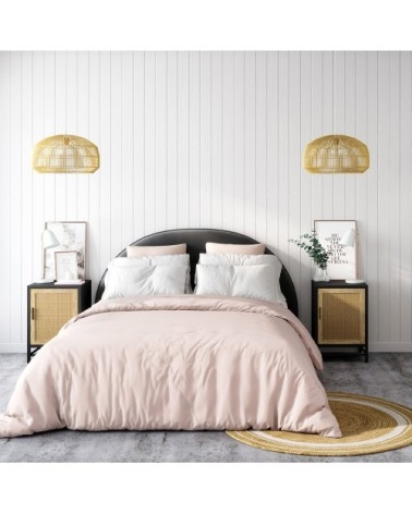 Table de chevet en bois de manguier et cannage