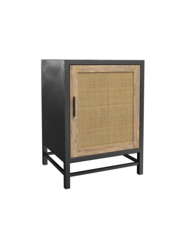 Table de chevet en bois de manguier et cannage