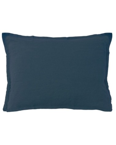 Set de 2 taies doreiller unies en lin lavé Bleu Marine 50x70cm