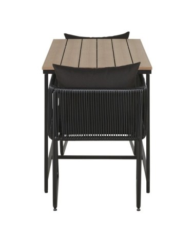 Ensemble table en composite imitation teck et résine noire avec fauteuils de jardin