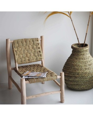 Fauteuil tressé en doum et bois d'eucalyptus