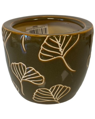 Cache pot jaune en terre cuite H23cm