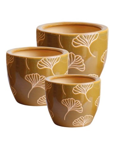 Cache pot jaune en terre cuite H23cm