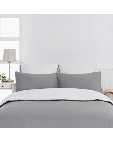 Housse de couette bicolore en percale coton Gris/Blanc 140x200 cm