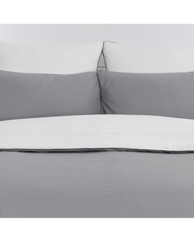 Housse de couette bicolore en percale coton Gris/Blanc 140x200 cm