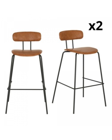 Lot de 2 chaises de bar en simili camel