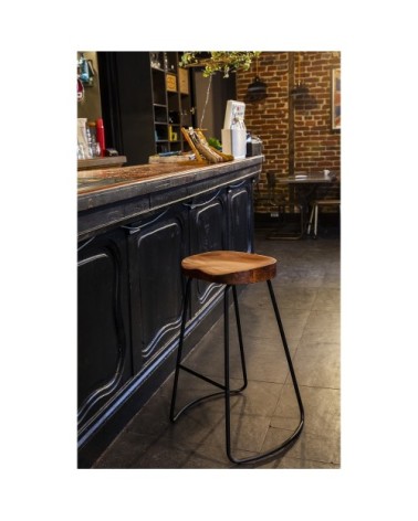 Lot de 2 tabourets de bar bois massif et métal 65cm bois foncé  et  no