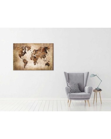 Tableau carte du monde effet bois imprimé sur toile 100x60cm