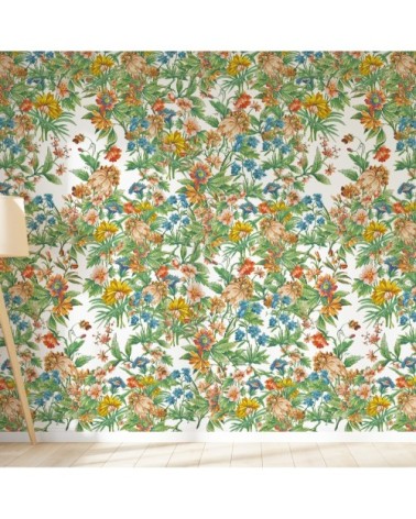 Papier peint motifs fleurs jaune blanc 255x260cm