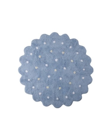 Tapis lavable en forme de biscuit en coton bleu 140x140