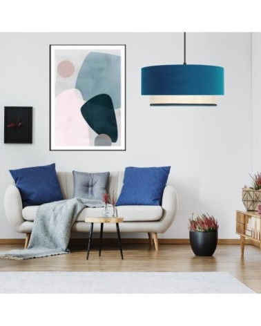 Suspension en coton bleu canard et lin blanc Ø 50cm