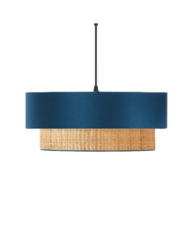 Suspension en coton  bleu canard et raphia Ø 40cm