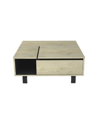 Table basse plateau relevable et coffre intérieur - Effet Bois et Noir