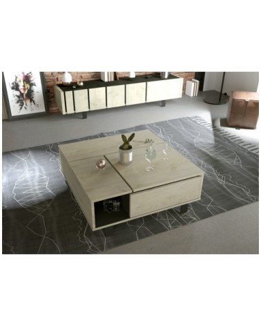 Table basse plateau relevable et coffre intérieur - Effet Bois et Noir