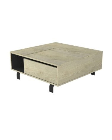 Table basse plateau relevable et coffre intérieur - Effet Bois et Noir