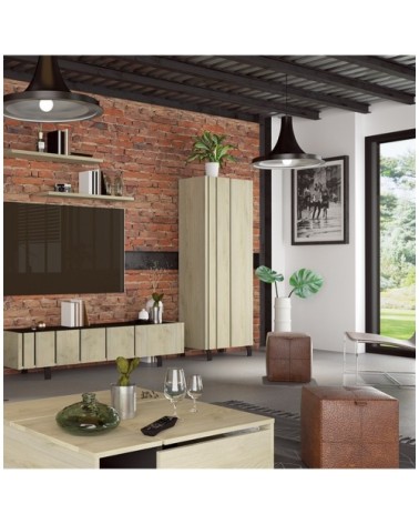 Buffet haut 1 porte effet Chêne et intérieur Noir