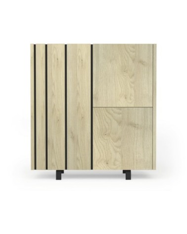 Buffet haut 3 portes - Effet Chêne et intérieur Noir