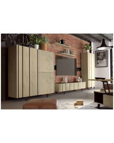 Buffet haut 3 portes - Effet Chêne et intérieur Noir