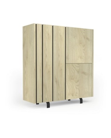 Buffet haut 3 portes - Effet Chêne et intérieur Noir