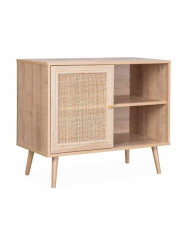 Meuble de rangement en cannage 2 niveaux 1 porte 80x39x65.8cm