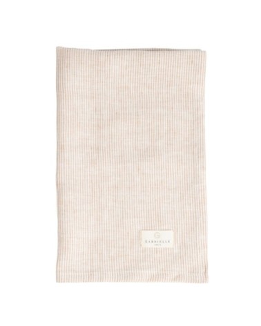 Torchon en lin lavé fines rayures rose/crème 45x70