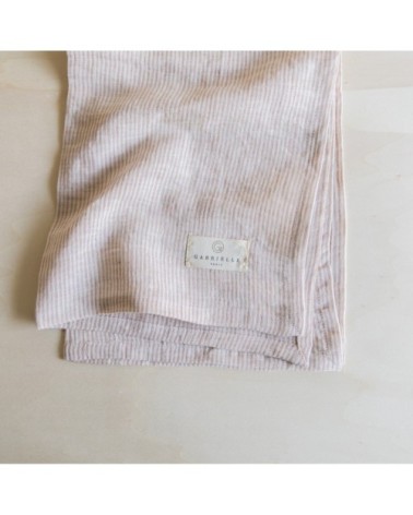 Torchon en lin lavé fines rayures rose/crème 45x70