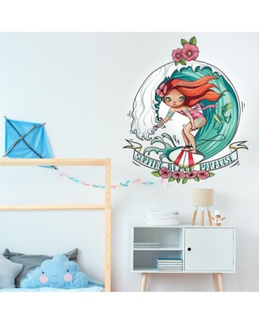 sticker mural beach paradise girl pour enfant