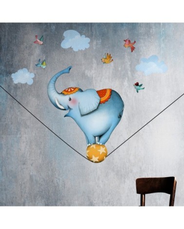 sticker mural éléphant funambule pour enfant