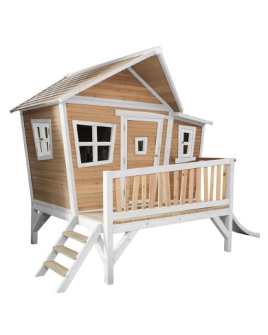 Cabane asymétrique en bois sur pilotis avec toboggan 118 cm blanc