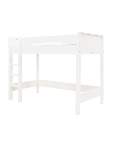 Lit mezzanine 90x200 échelle droite blanc