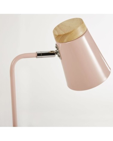 Lampe de bureau avec porte-crayons en métal rose et hévéa