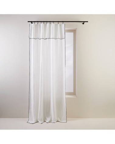 Rideau panneau 350x280 cm Blanc pur et bourdon noir  en Lin