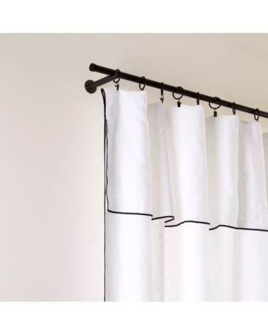 Rideau panneau 350x280 cm Blanc pur et bourdon noir  en Lin