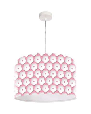 Suspension enfant abat-jour tissu rose et blanc ø 50