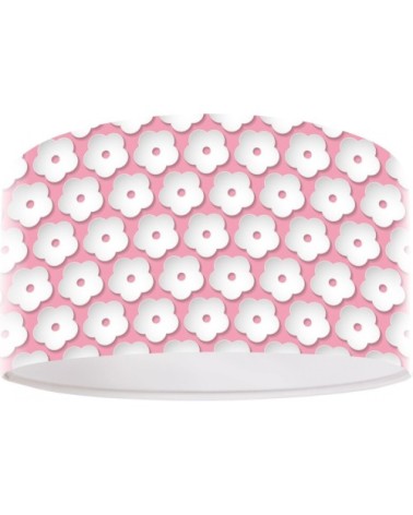 Suspension enfant abat-jour tissu rose et blanc ø 50