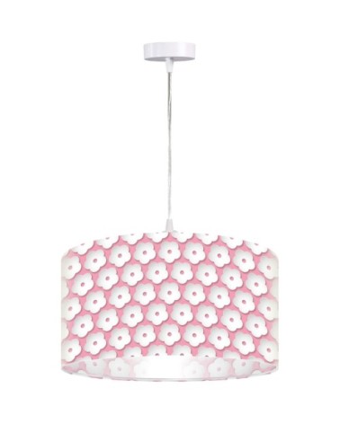 Suspension enfant abat-jour tissu rose et blanc ø 50